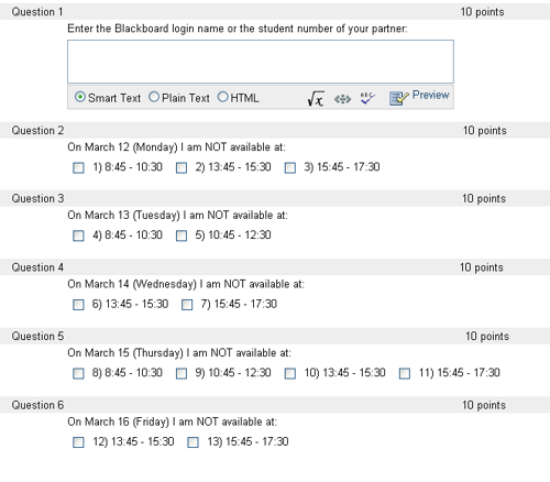 Screenshot van sig-up quiz